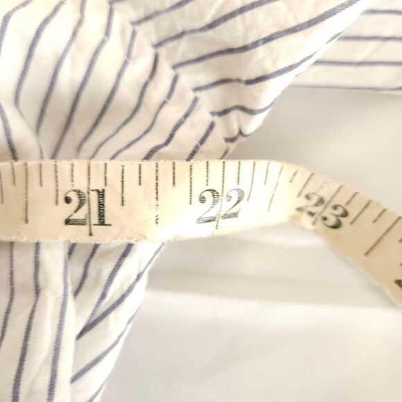 Chico's 1 Womens 8 White Gray Striped Roll-Tab Sleeve Button Down Shirt Blouse - Picture 4 of 6